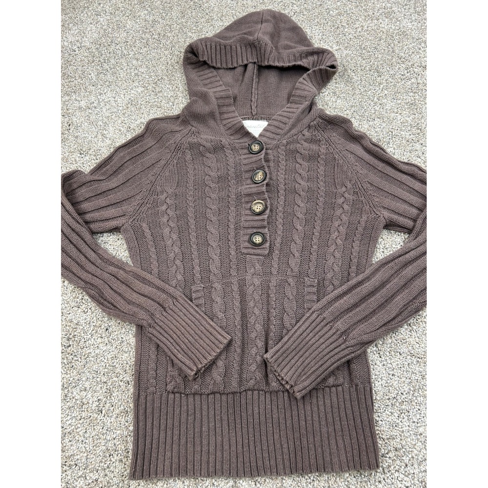 Aeropostale Brown Cable Knit Hoodie Sweater Henley Button Front Large #0822